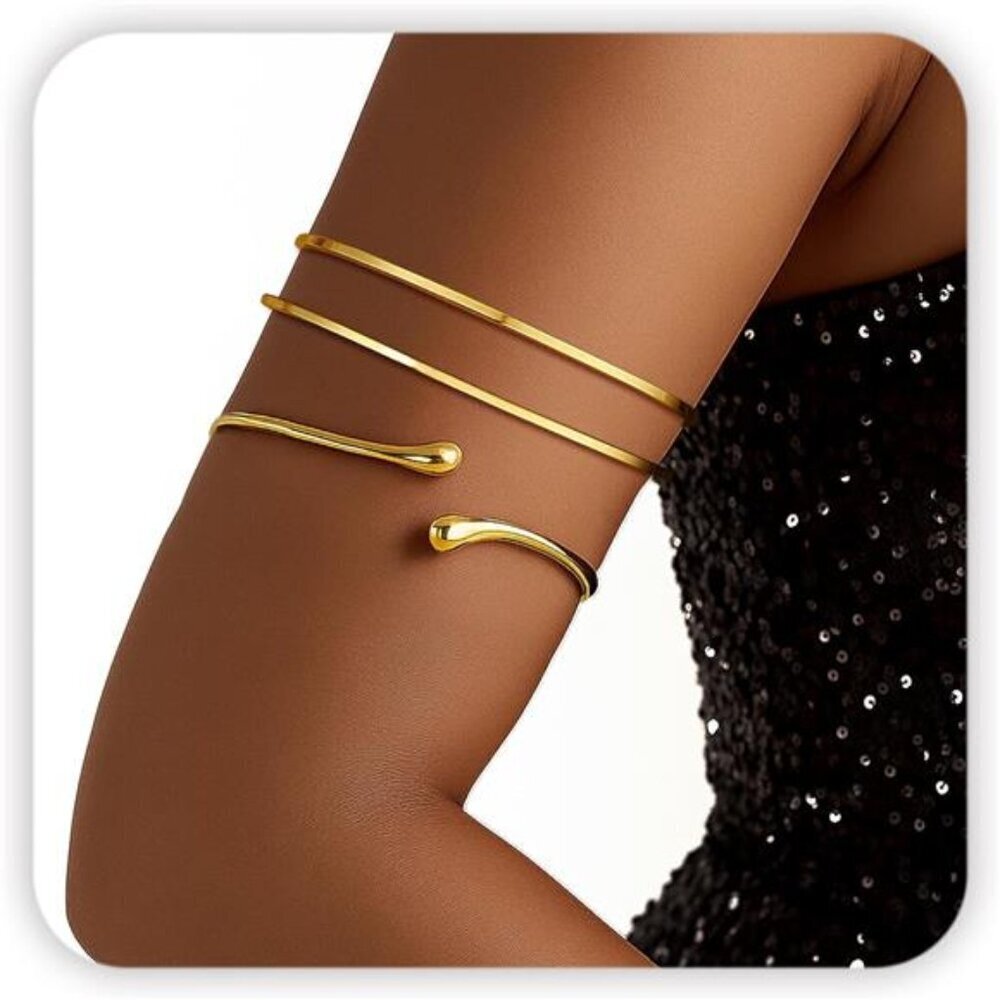 Chunky Gold Bracelet Set for Women, 2 Pc Bangle